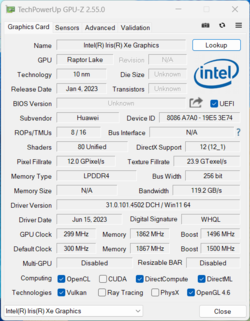 Gráfica GPU-Z Iris Xe G7