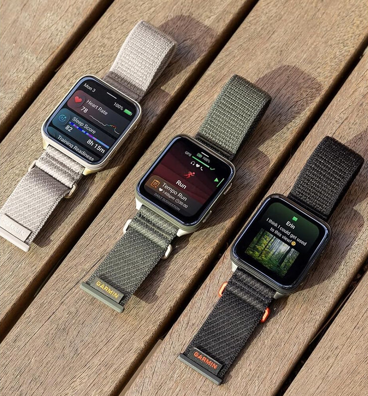 O novo Venu X1 ao lado das opções de cores originais da Garmin. (Fonte da imagem: Garmin)