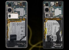 O Sony Xperia 1 VI (esquerda) e o Xperia 1 V (direita) mostram quanto espaço a bateria ocupa. (Fonte da imagem: WekiHome/Unsplash - editado)