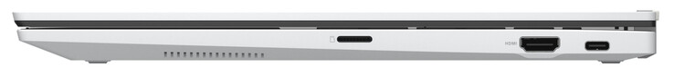 Lado direito: leitor de cartão de memória (microSD), HDMI, USB 3.2 Gen 2 (Type-C; Power Delivery, DisplayPort)