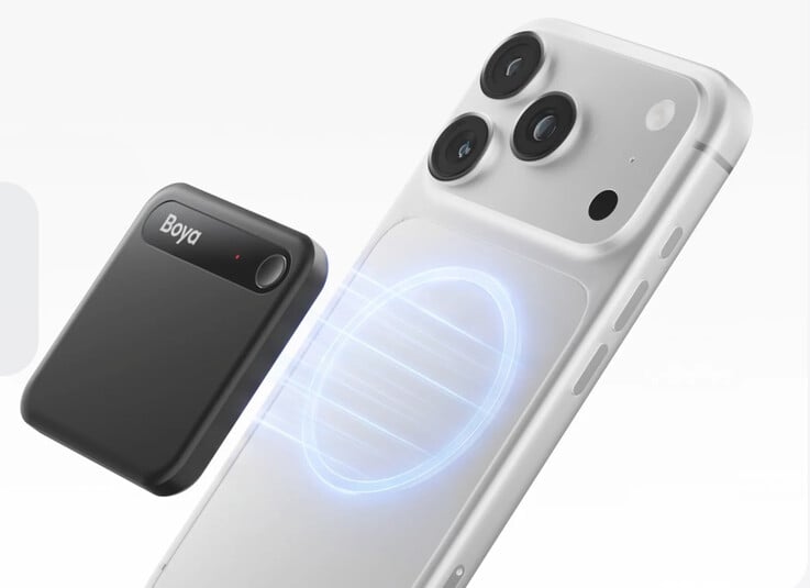 O gravador de reuniões com IA Boya Notra Neo vem com um suporte magnético compatível com MagSafe.