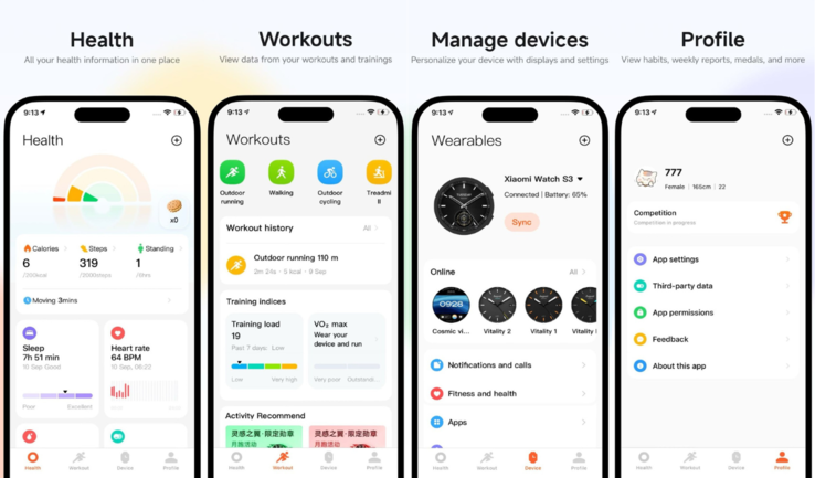 O novo aplicativo Xiaomi Mi Fitness. (Fonte da imagem: Xiaomi)