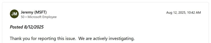 A Microsoft está investigando a incapacidade de alguns Surfaces de carregar completamente e ainda não tem uma correção. (Fonte da imagem: fóruns de perguntas e respostas da Microsoft)