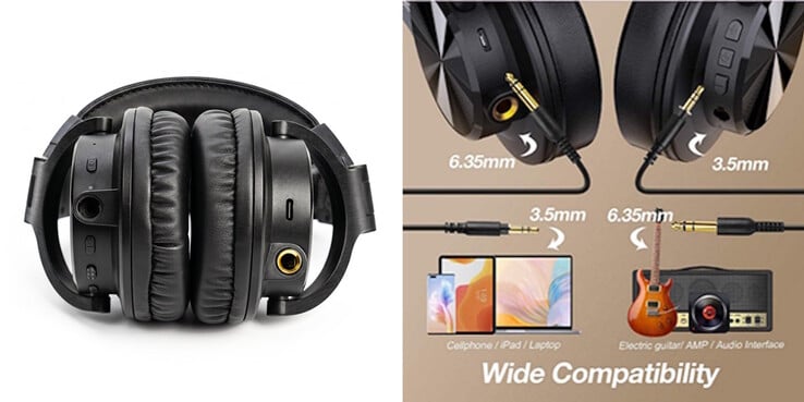 Os fones de ouvido OneOdio Fusion A70 Gen 2 podem ser conectados sem fio ou por cabo a fontes de áudio.