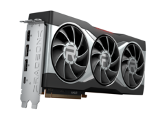 $50 a menos em comparação com o RTX 3080 MSRP lhe dará um desempenho raster ligeiramente mais rápido e 16 GB de VRAM, mas não exatamente no desempenho de traçado de raios parciais. (Fonte de imagem: AMD)