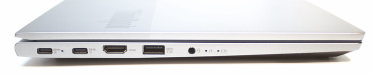 2x USB tipo C com PowerDelivery e DisplayPort; HDMI, USB tipo A (3.2 Gen 1); fone de ouvido 3.5 mm
