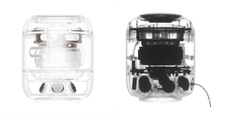 O HomePod 2 e o HomePod, da esquerda para a direita. (Fonte da imagem: Apple - editado)
