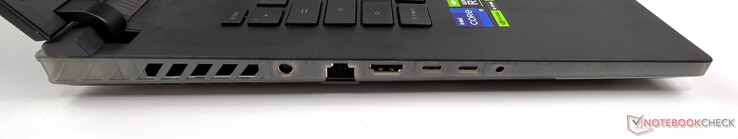 Esquerda: potência, 2,5 Gbit LAN, HDMI 2.1, Thunderbolt 4, USB-C, fone de ouvido