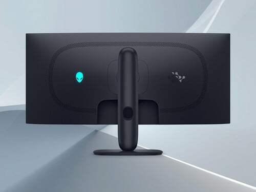 Imagem da parte traseira do monitor Alienware AW3426DW de 34 polegadas com tela QD-OLED