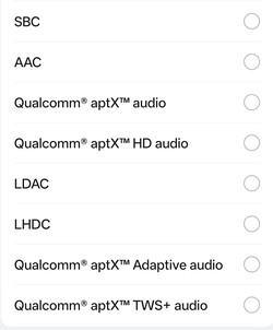 Codecs de áudio Bluetooth disponíveis