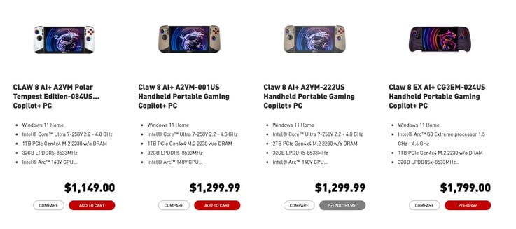 O MSI Claw 8 EX AI+ é significativamente mais caro do que os modelos anteriores.