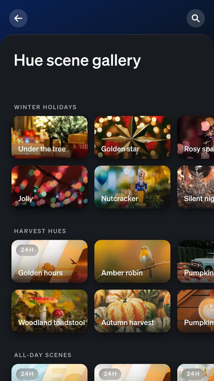 As cenas do Philips Hue Winter Holidays. (Fonte da imagem: captura de tela do aplicativo Philips Hue)