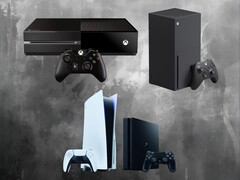 Os consoles Xbox One, Xbox Series X, PS4 e PS5 são mostrados (Fonte da imagem: Microsoft Gaming, Sony PlayStation com edições)
