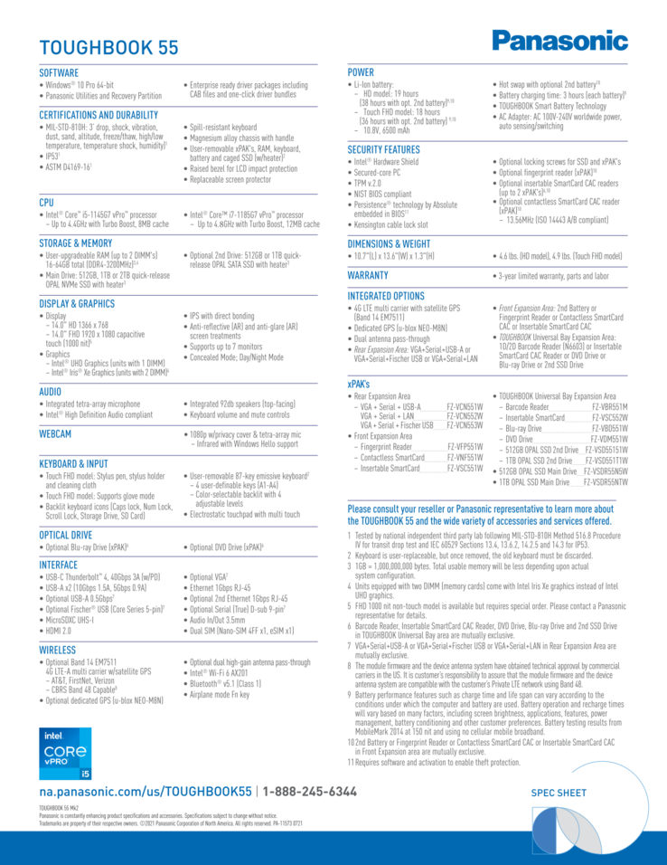 Toughbook FZ-55 Mark 2 spec sheet (Fonte: Panasonic)