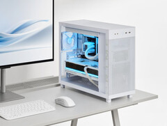 O Prime A303 tem acabamento em branco com painéis laterais de vidro. (Fonte da imagem: Asus)