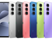 O Infinix Hot 60i vem nas cores preto elegante, prata titânio, azul sombra, vermelho neon, verde prado e roxo soul eye (Fonte da imagem: Infinix)
