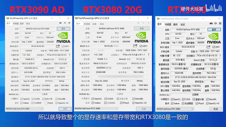 O RTX 3080 Ti, também conhecido como RTX 3080 20 GB, em GPU-Z. (Fonte de imagem: Big Hardware Player)