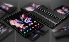 A Samsung Galaxy Z Fold Note ostenta um sistema de três câmeras neste conceito de rendição. (Fonte de imagem: LetsGoDigital - editado)