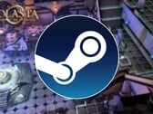 Uma imagem mostrando o logotipo do Steam e o jogo Solasta: Crown of the Magister, agora com 75% de desconto no Steam.