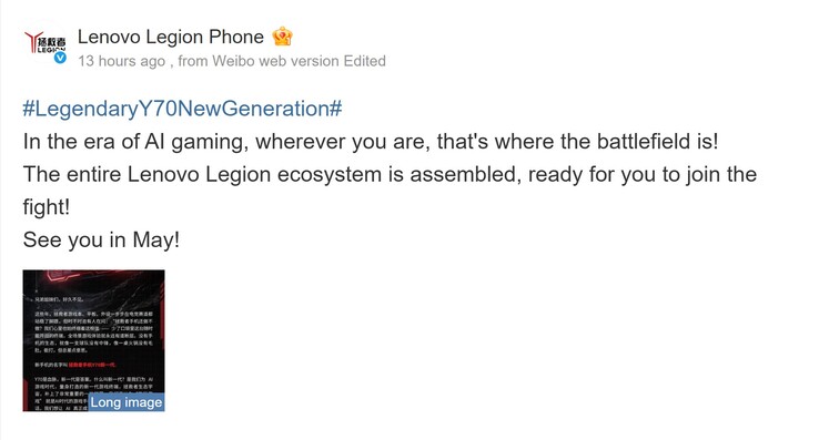 A Lenovo provoca um lançamento em maio de 2026 para o telefone para jogos (tradução automática)