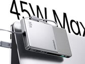 A nova bateria externa tem um ecrã pequeno na lateral. Na imagem: uma imagem promocional que destaca o suporte ao carregamento rápido de 45 W.