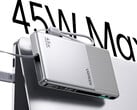A nova bateria externa tem um ecrã pequeno na lateral. Na imagem: uma imagem promocional que destaca o suporte ao carregamento rápido de 45 W.