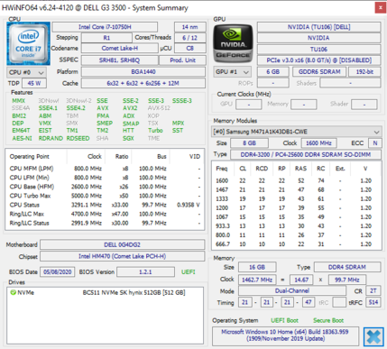 Dell G3 15 - HWInfo