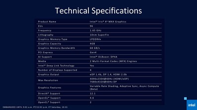 Especificações da Intel Xe Max. (Fonte: Intel)
