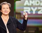 A Dra. Lisa Su, CEO da AMD, mostra o próximo processador Zen 4 Raphael no CES 2022. (Fonte de imagem: AMD)