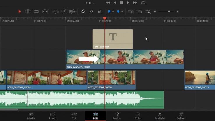 Se nenhum clipe estiver selecionado, há uma indicação visual de qual clipe será afetado pela aplicação de um efeito