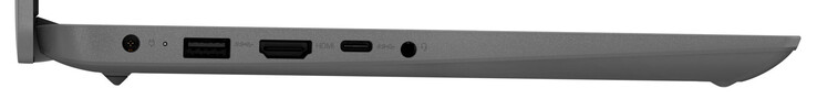 Lado esquerdo: porta de alimentação, USB 3.2 Gen 1 (USB-A), HDMI, USB 3.2 Gen 1 (USB-C), combinação de áudio