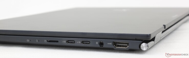 À direita: Leitor MicroSD, 2x USB-A 3.2 Gen. 2 + DisplayPort 1.4 + Power Delivery, fone de ouvido de 3,5 mm, HDMI 2.1