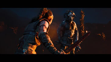 Uma imagem mostrando uma batalha entre Senua e um inimigo em Senua's Saga: Hellblade II.