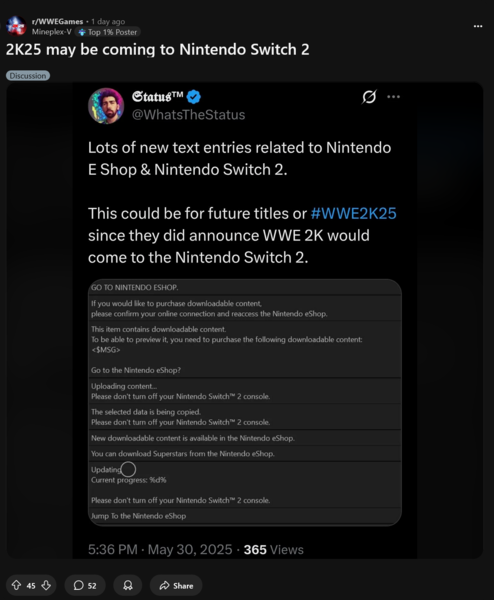 Música personalizada do WWE 2K Switch 2 (Fonte da imagem: captura de tela, subreddit WWEGames)