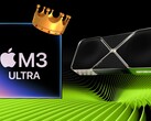 O SoC M3 Ultra da Apple brilha nos primeiros resultados do GFXBench, disputando espaço com as GPUs de desktop de ponta da Nvidia e da AMD. (Fonte da imagem: Apple, Nvidia, editado)
