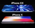 Suposta renderização do iPhone XX/20 (em cima), iPhone X (embaixo).