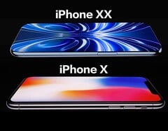 Suposta renderização do iPhone XX/20 (em cima), iPhone X (embaixo).