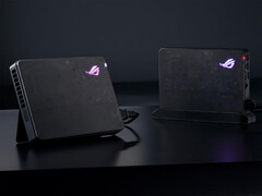 A Asus inclui um suporte simples com suas eGPUs ROG XG Mobile 2025. (Fonte da imagem: Asus)