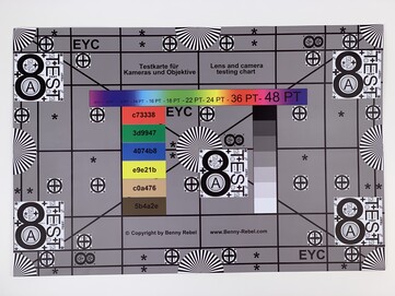 Photo of our test chart – taken by the telephoto lens