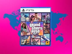 Caixa do GTA 6 para PS5 exibida com mapa-múndi