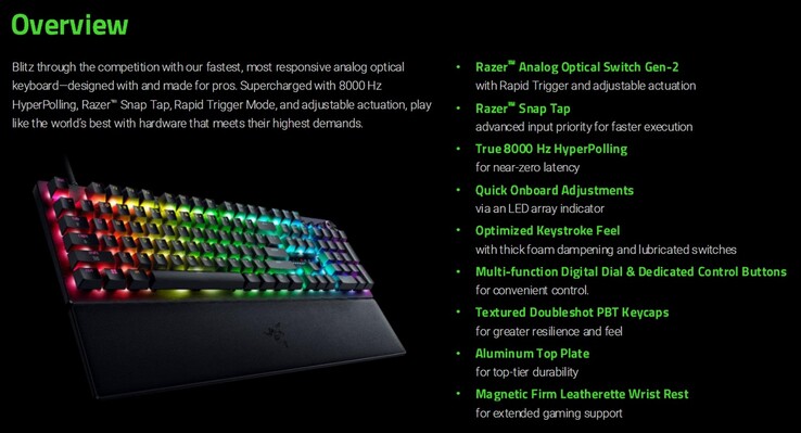 Recursos do teclado para jogos Razer Huntsman V3 Pro 8KHz (Fonte da imagem: Razer PR com edições)