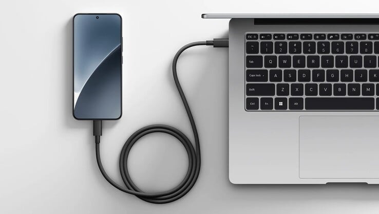 O cabo Xiaomi 6A High-Speed USB4 Braided USB-C to USB-C (1m). (Fonte da imagem: Xiaomi)