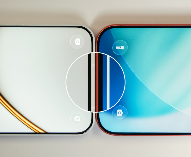Comparação da moldura em close-up do OnePlus 15T.