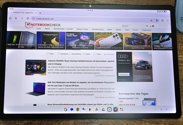 Tela fosca (Lenovo Tab P12 fosco) com fonte de luz fraca