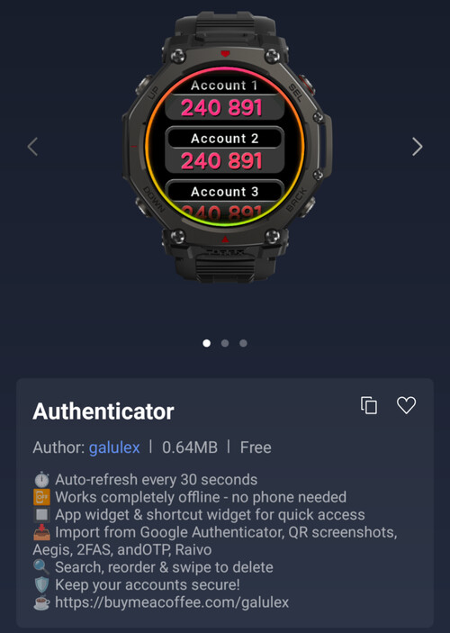 O aplicativo Authenticator Mini para Smartwatches Amazfit