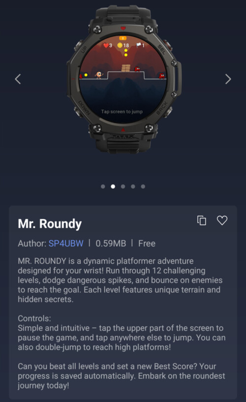 O aplicativo Mr. Roundy Mini para smartwatches Amazfit