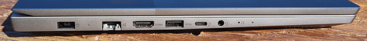 Esquerda: porta de alimentação, porta LAN, HDMI 2.0, USB-A (10 Gbit/s), Thunderbolt 4, conector de fone de ouvido