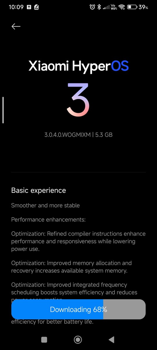 HyperOS 3 OTA sendo baixado em um Redmi Note 14 4G. (Fonte da imagem: u/Similar-Scarcity-937 via Reddit)