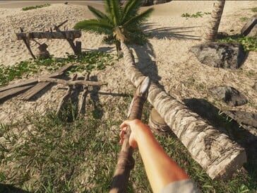 Nas fases iniciais de Stranded Deep, cortar madeira é uma das principais tarefas.