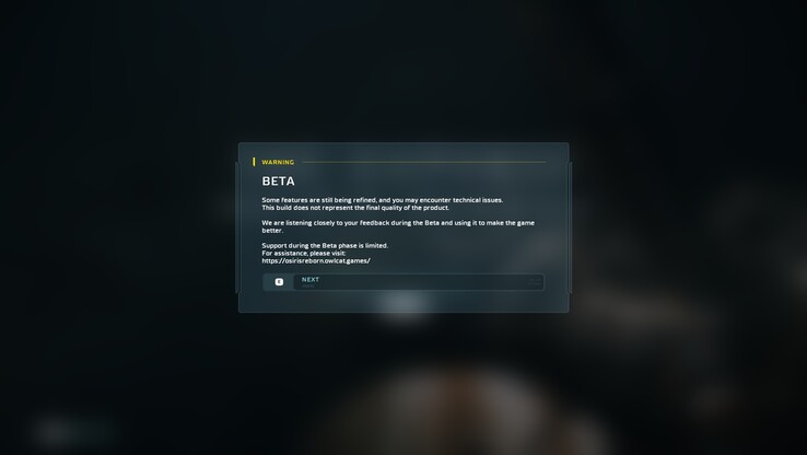 A tela de aviso da versão beta confirma que esta é uma versão em andamento que não reflete a qualidade final do jogo. 